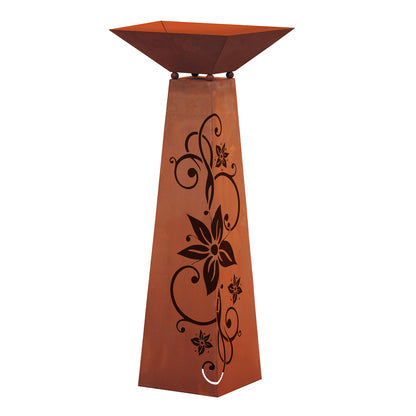 Rost Garten Säule Trapez - Blüte aus Metall im Edelrost Design Rostsäule Pflanzensäule