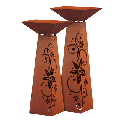 Rost Garten Säule Trapez - Blüte aus Metall im Edelrost Design Rostsäule Pflanzensäule