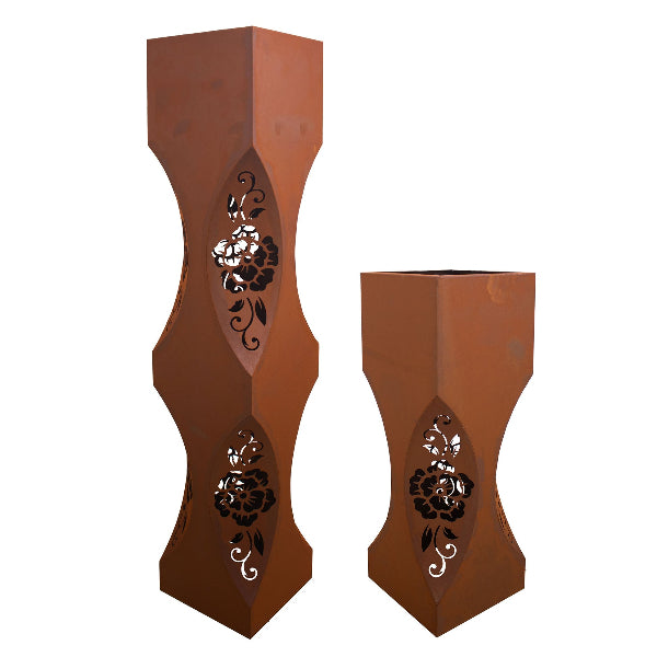 Säule Moderne Kunst Floral Pflanzsäule Dekosäule Rost Gartensäule Pflanzgefäß