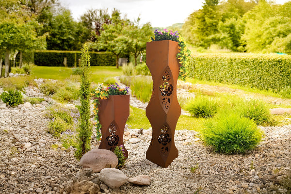 Säule Moderne Kunst Floral Pflanzsäule Dekosäule Rost Gartensäule Pflanzgefäß