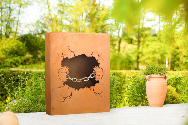 Säule Panzerknacker Edelrost Pflanzsäule Gartensäule Rostdekoration Pflanztrog