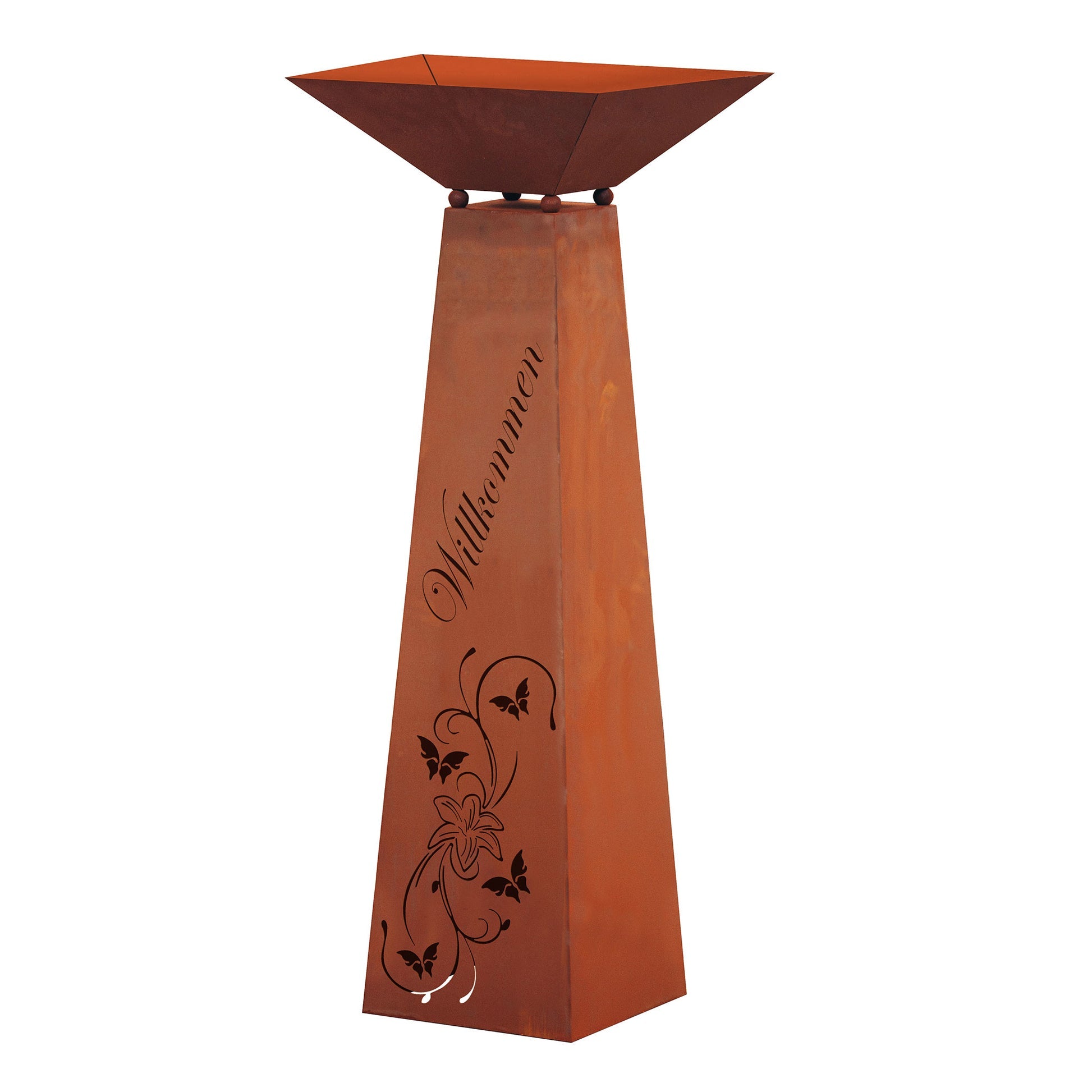Trapez-Säule Willkommen Lilie Edelrost Säule Rostsäule Gartendeko Rostdeko Rost