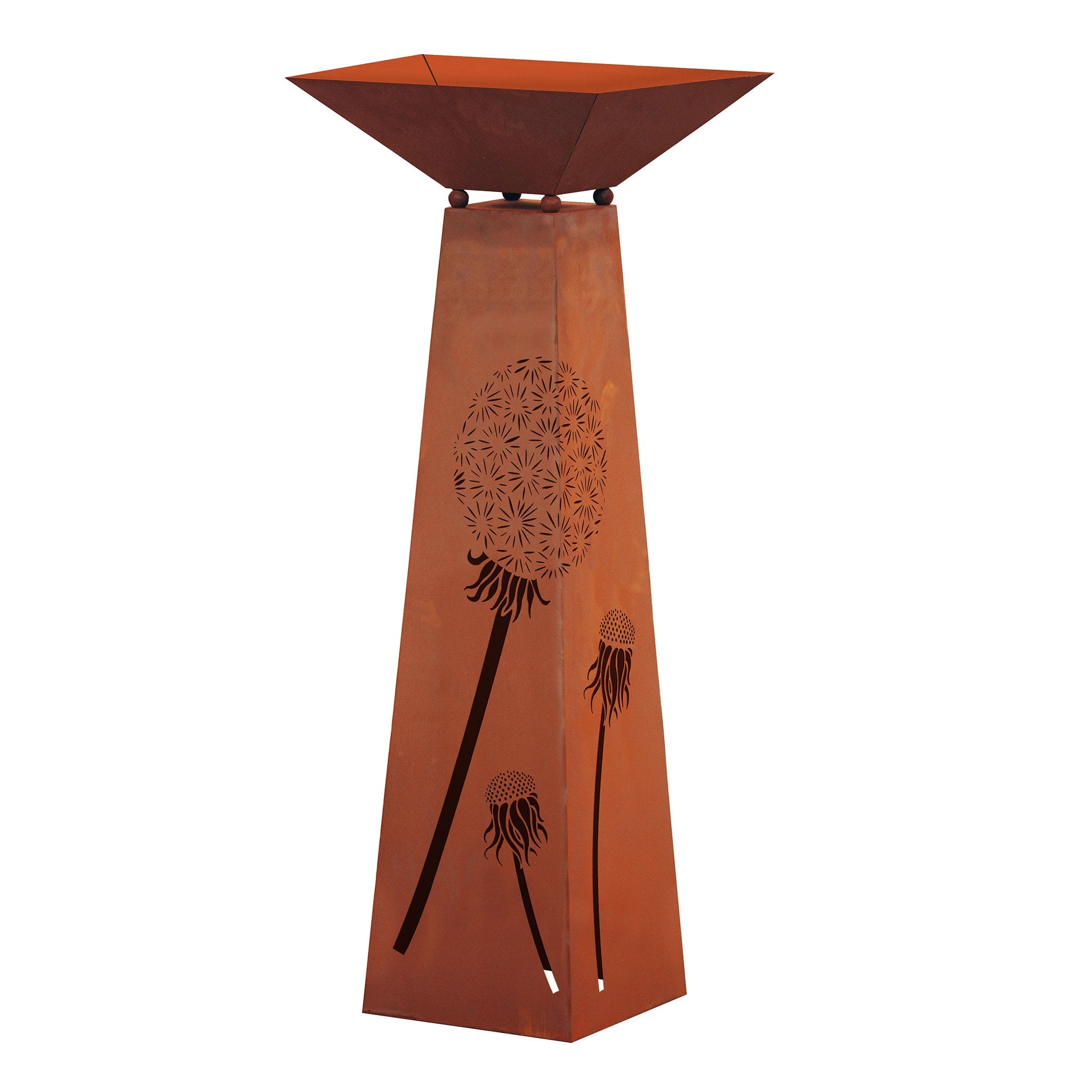 Rost Garten Säule Trapez - Pusteblume aus Metall im Edelrost Design Rostsäule