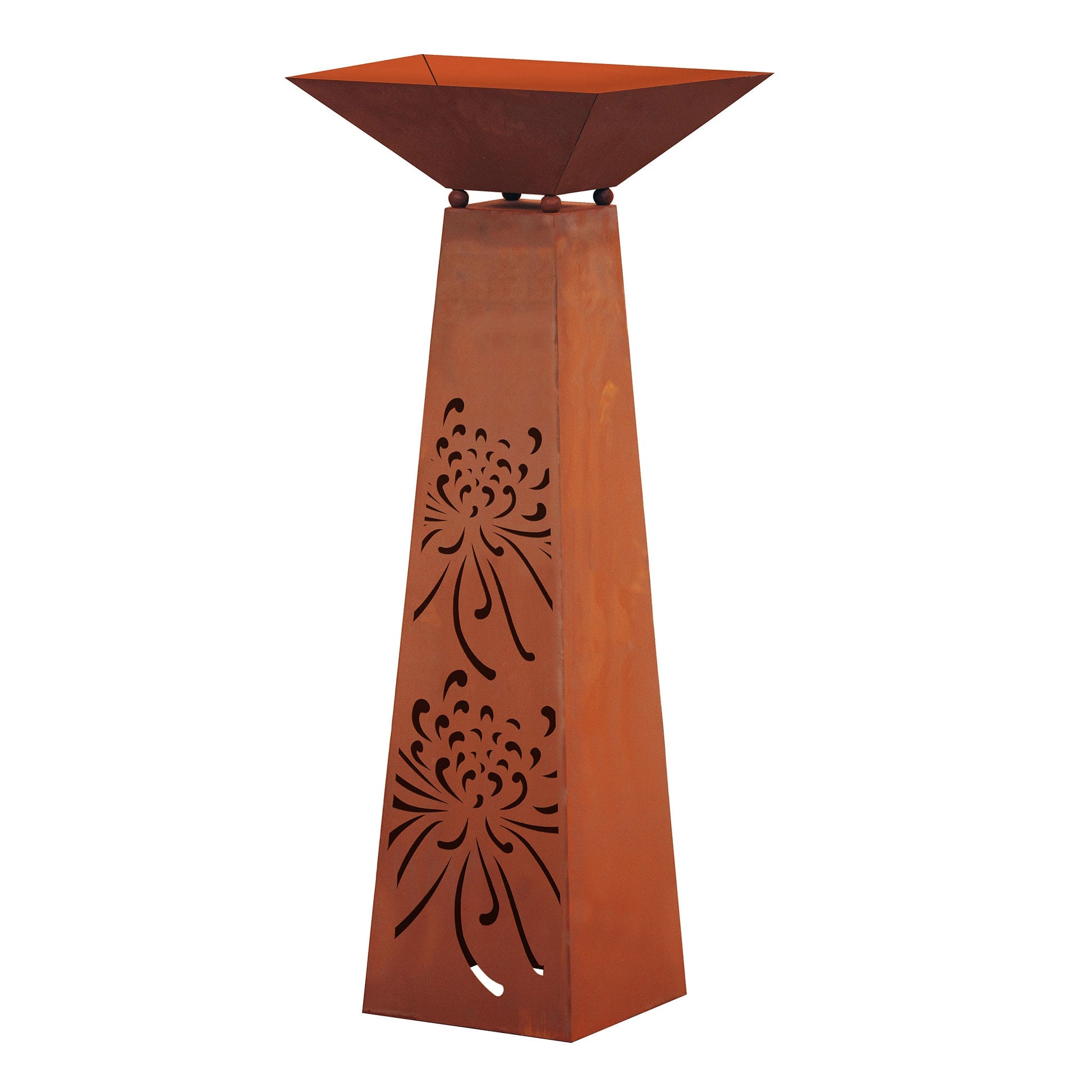 Säule Rostsäule Trapez mit Blumen Motiv aus Metall im Edelrost Design Gartensäule