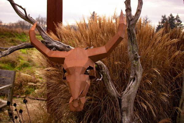 Schädel Texas Edelrost Tierkopf Skulptur Tierskulptur Stierschädel Bullenschädel