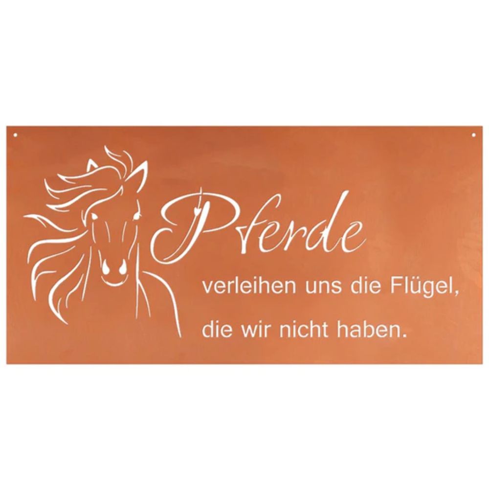Edelrost Schild Gedichttafel - Pferde verleihen Flügel - Spruchschild Rost Deko