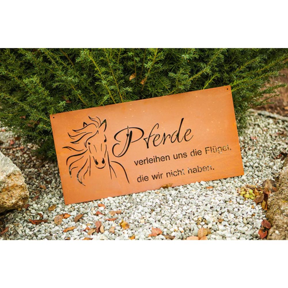 Edelrost Schild Gedichttafel - Pferde verleihen Flügel - Spruchschild Rost Deko
