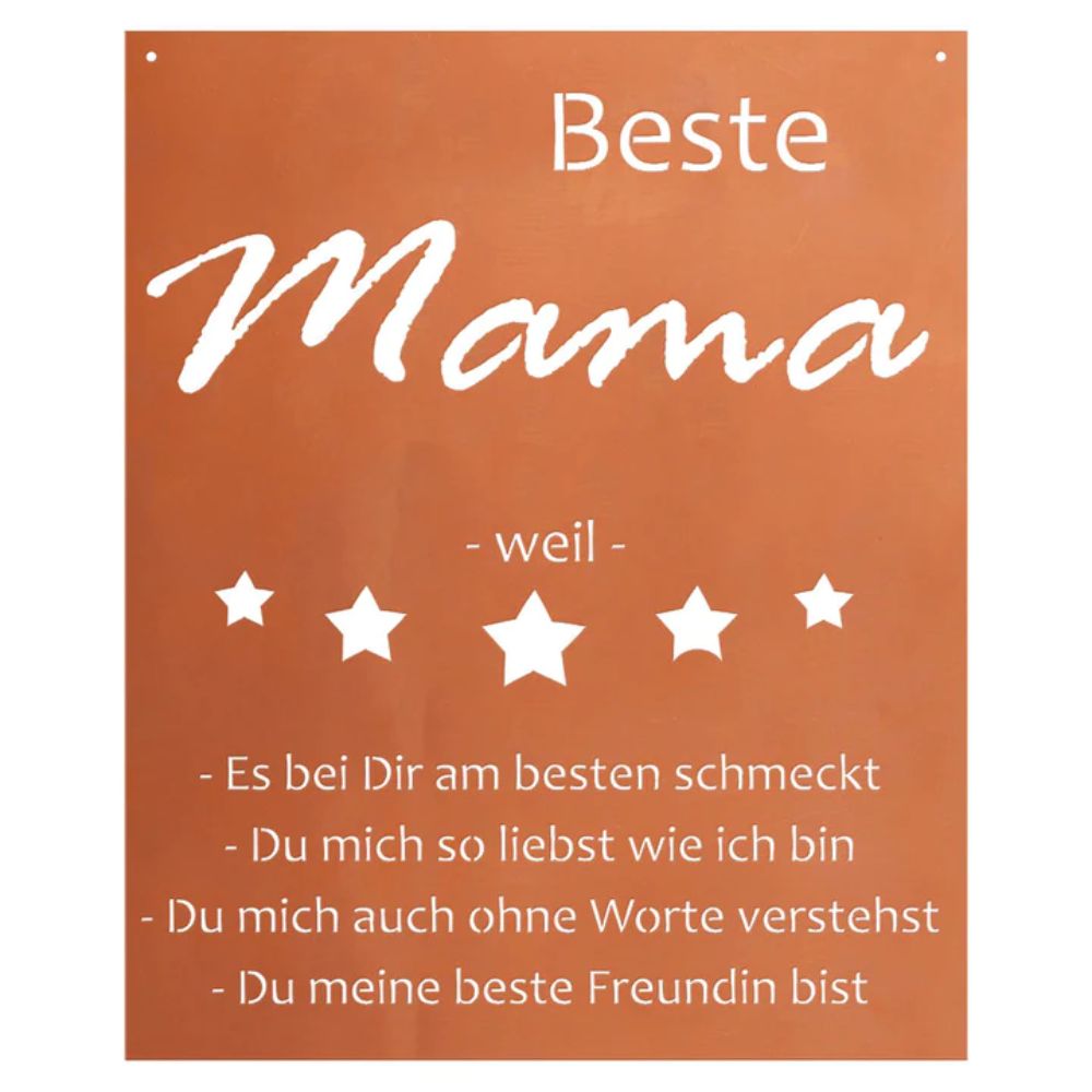 Spruchtafel - Beste Mama aus Metall im Edelrost Design Gedichttafel für Muttertag