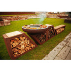 Holzlege mit Schneidebrett Trapez aus Metall im Edelrost Design