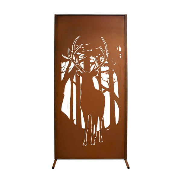 Sichtschutzwand Edelrost - Wald & Hirsch Motiv - Paravent Trennwand Windschutzwand