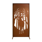 Sichtschutzwand Edelrost - Wald & Hirsch Motiv - Paravent Trennwand Windschutzwand