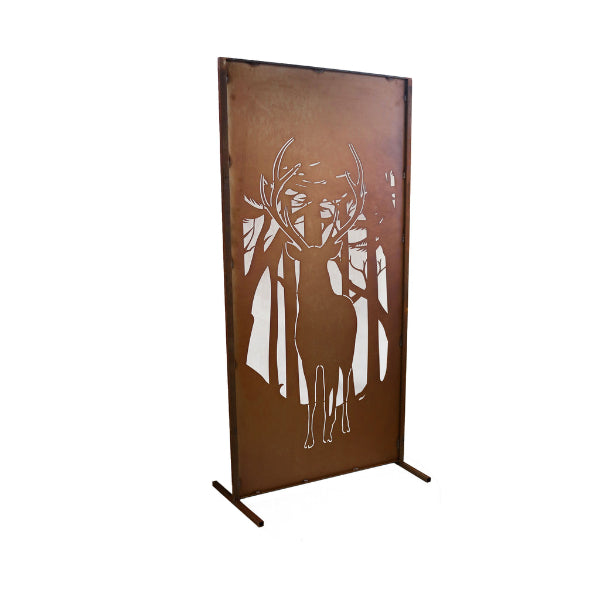 Sichtschutzwand Edelrost - Wald & Hirsch Motiv - Paravent Trennwand Windschutzwand