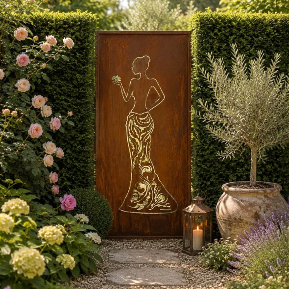 Edelrost Sichtschutzwand Frau Diana 200 × 100 cm – Parawand für Garten