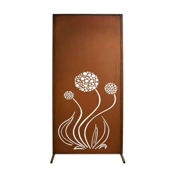 Sichtschutzwand Edelrost - Blumen Motiv aus Metall Trennwand Windschutzwand
