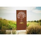 Sichtschutzwand aus Edelrost mit Baum-Motiv