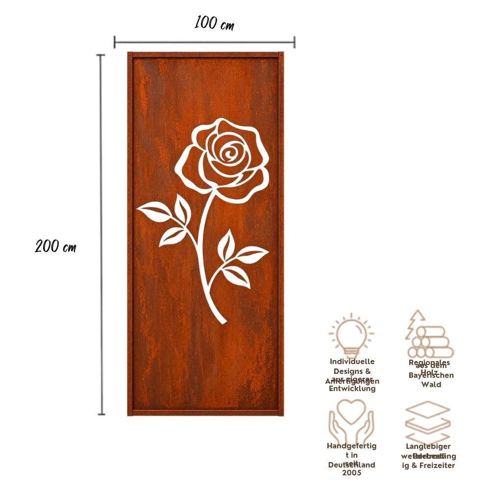 Edelrost Sichtschutzwand Rose 200 × 100 cm – Parawand für Garten