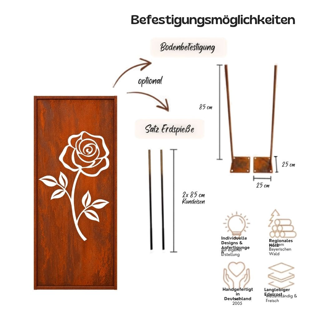 Edelrost Sichtschutzwand Rose 200 × 100 cm – Parawand für Garten