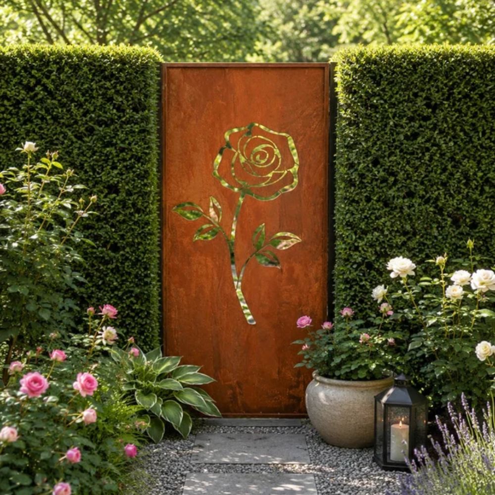Edelrost Sichtschutzwand Rose 200 × 100 cm – Parawand für Garten