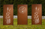 Edelrost Sichtschutzwand im 3er Set mit Schilf, Yin-Yang und neutralem Element