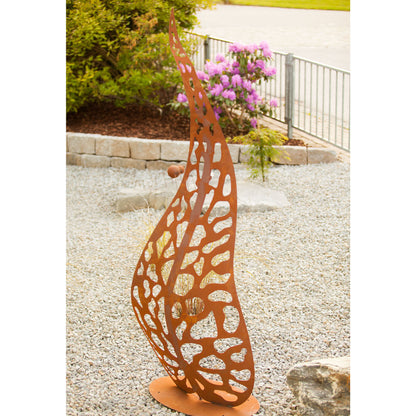 Skulptur aus Edelrost mit Blätter Motiv Gartendeko Gartenfigur aus Rost