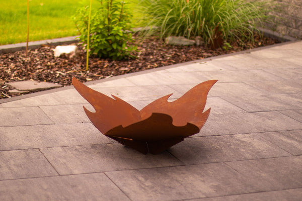 Steckfeuerschale Edelrost Platzsparende Feuerstelle 3-teilig Flammendesign