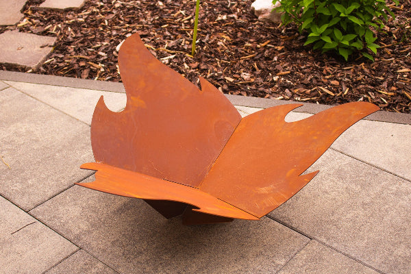 Steckfeuerschale Edelrost Platzsparende Feuerstelle 3-teilig Flammendesign