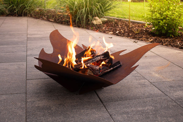 Steckfeuerschale Edelrost Platzsparende Feuerstelle 3-teilig Flammendesign