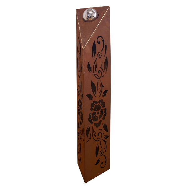 Stele mit Edelstahlkugel Edelrost Patina Gartendekoration Gartenskulptur Modern