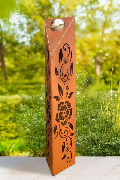 Stele mit Edelstahlkugel Edelrost Patina Gartendekoration Gartenskulptur Modern