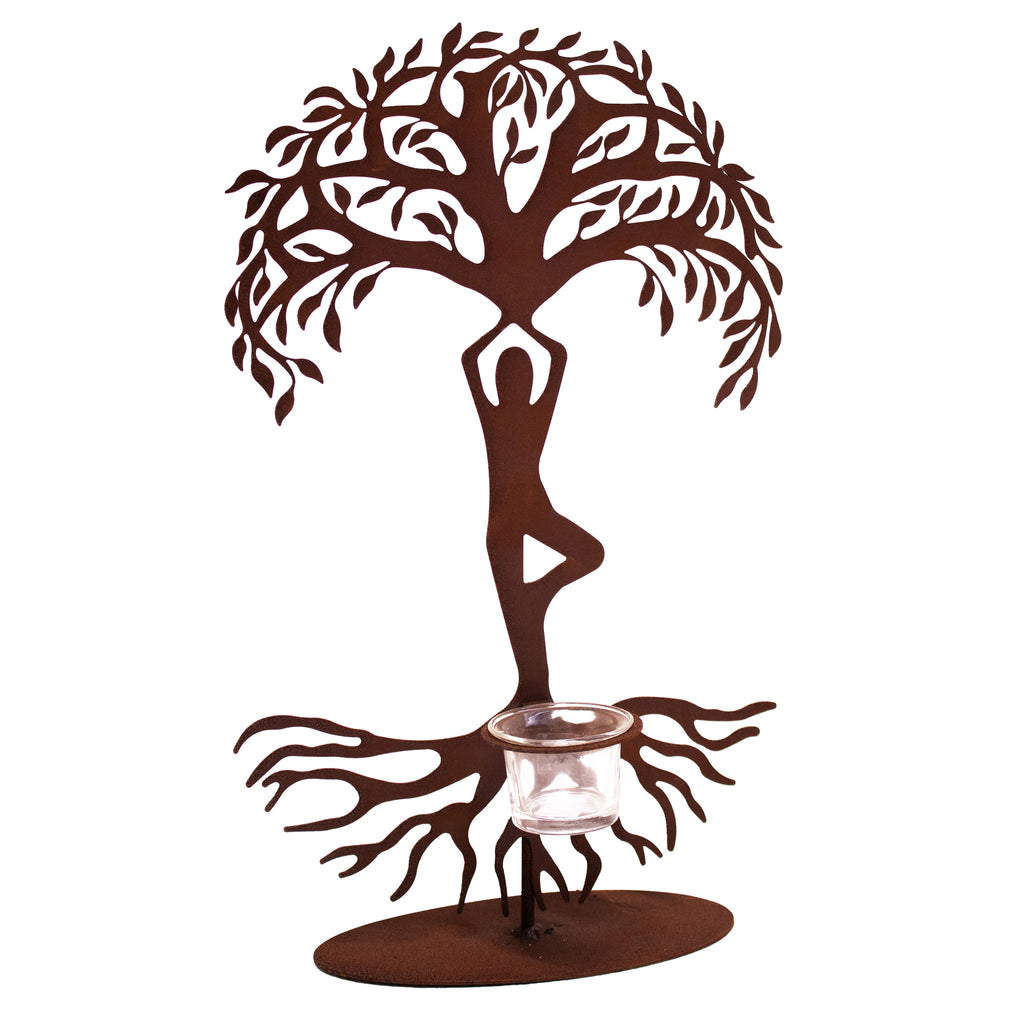 Teelichthalter Lebensbaum - Metall Teelicht Baum des Lebens Edelrost Patina