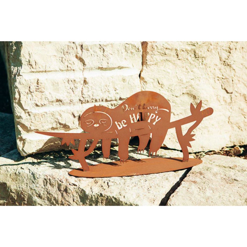 Tierfigur Metall  - Faultier Happy - Rostige und witzige Gartendeko Tierfreund