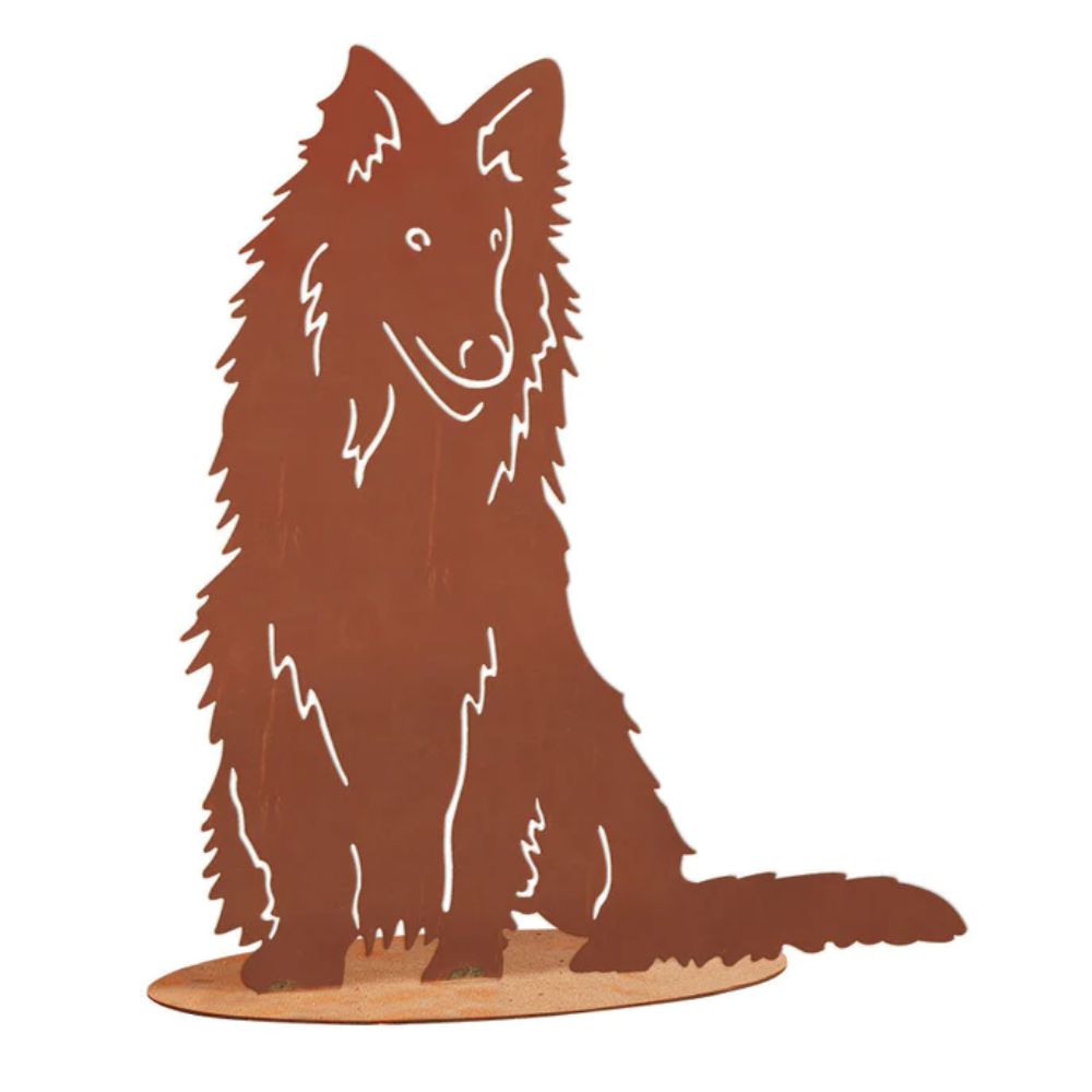 Tierfigur Metall - Hund Lassy - Edelrost Skulptur Collie für Hundefans