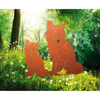 Tierfigur aus Metall - Fuchs sitzend - Edelrost Wildtier auf Standplatte
