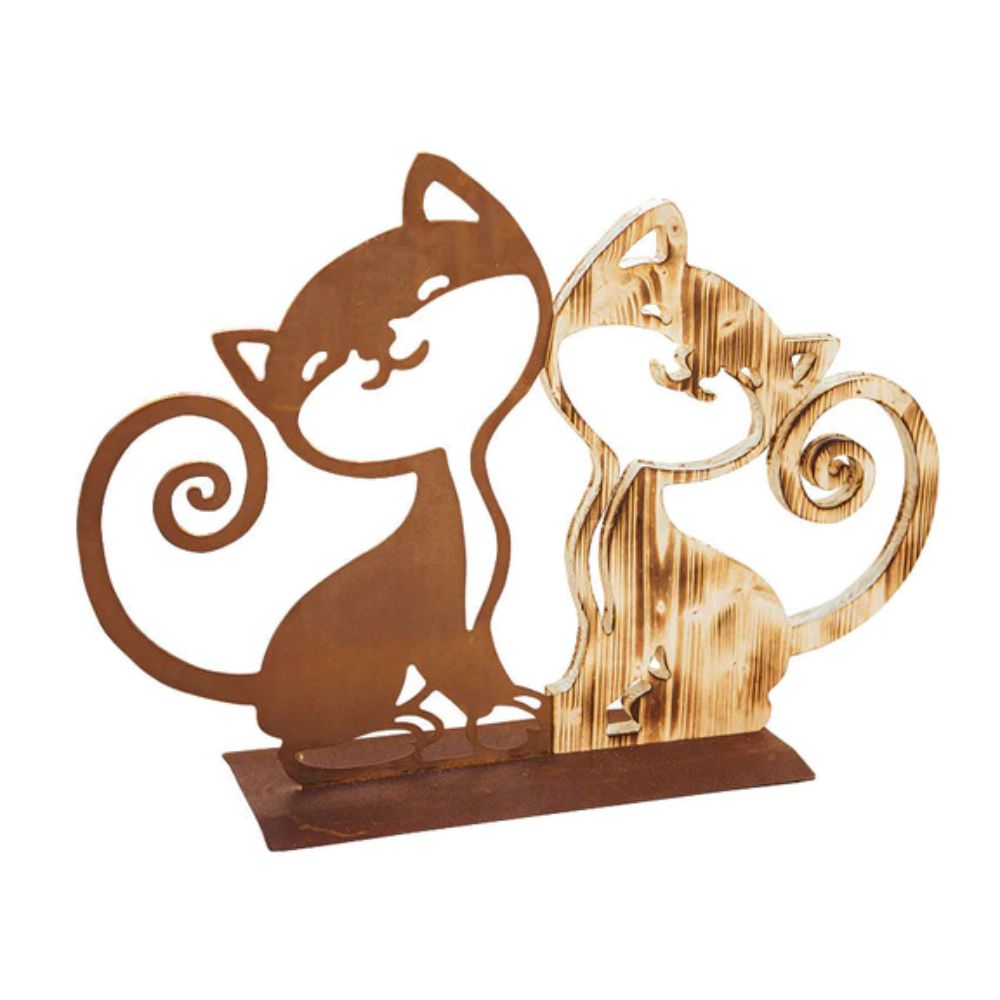 Tierfigur - Katzenpaar Robert & Carmen -  aus Metall und Holz Deko Katzenfigur