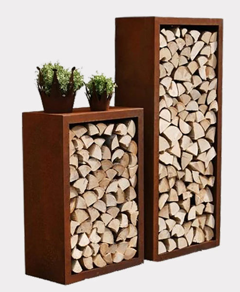 Holzregal Lounge für Innen & Außen – stilvolles Kaminholz- und Deko-Regal