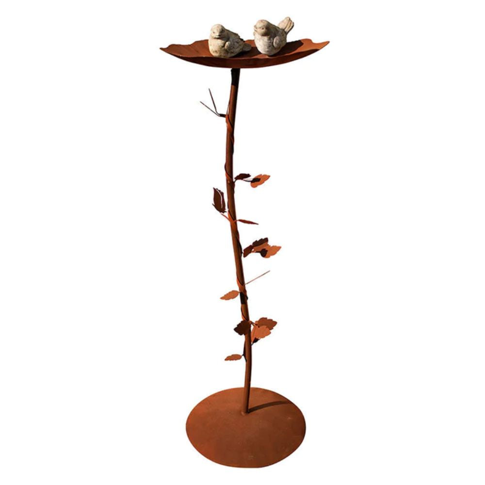 Vogelbad/Vogeltränke aus Edelrost mit Polyresin Vögel in Steinoptik Gartendeko