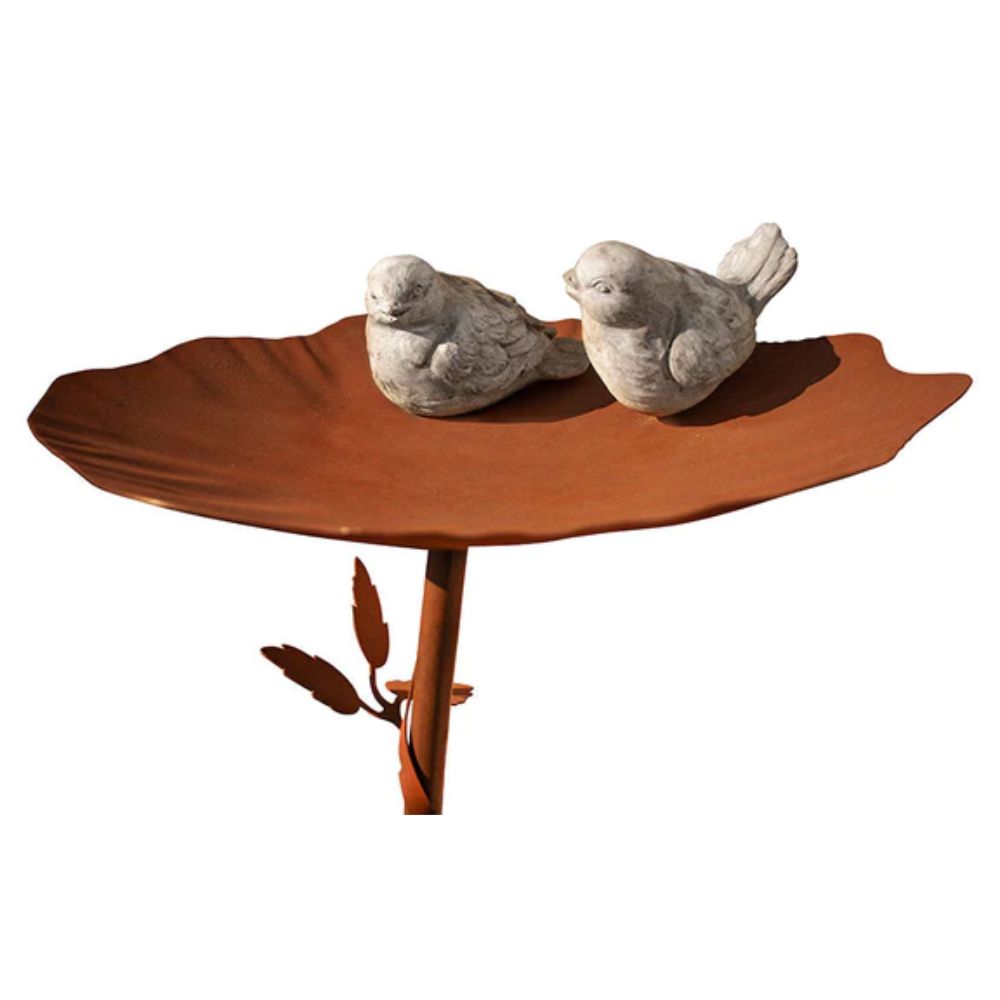 Vogelbad/Vogeltränke aus Edelrost mit Polyresin Vögel in Steinoptik Gartendeko
