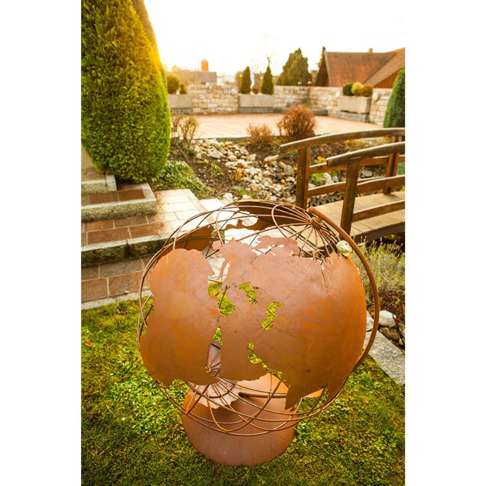 Weltatlas aus Metall - Edelrost Weltkugel XXL Echtrost Gartendeko