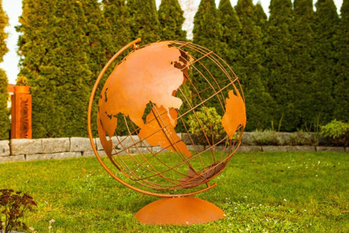 Weltatlas aus Metall - Edelrost Weltkugel XXL Echtrost Gartendeko