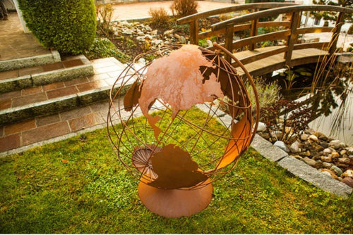 Weltatlas aus Metall - Edelrost Weltkugel XXL Echtrost Gartendeko