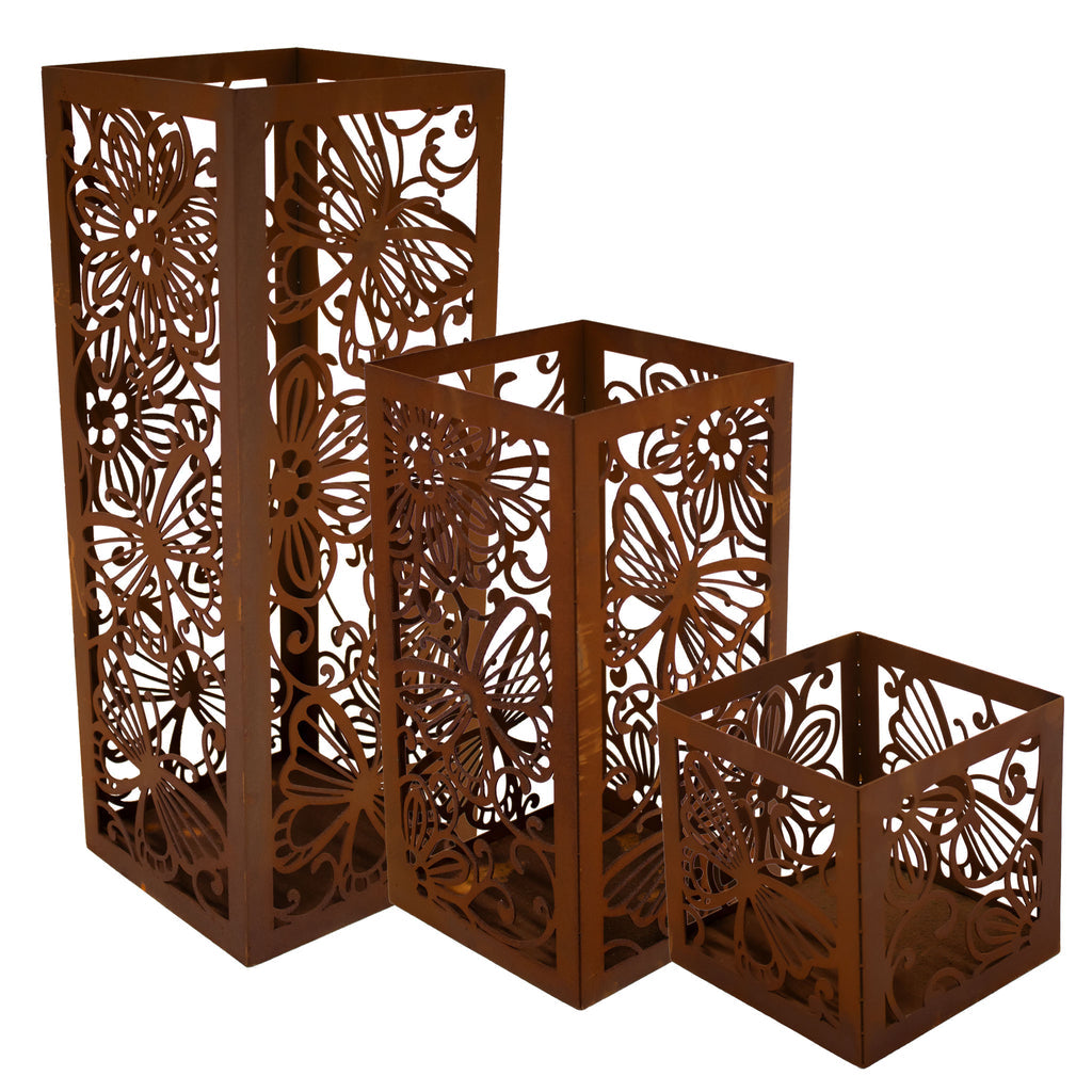 Windlicht - Schmetterlinge - Metall Edelrost in verschiedenen Größen, Gartendeko