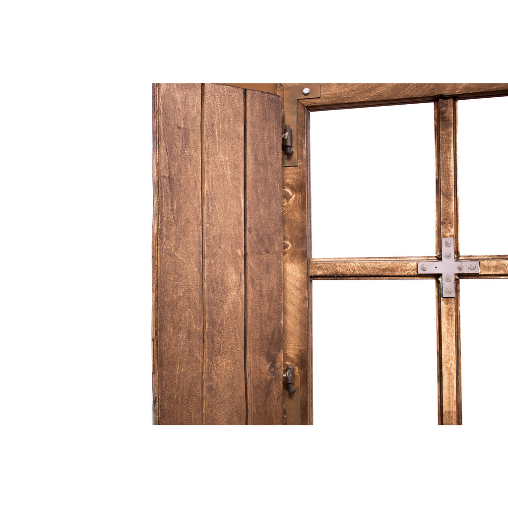 Witterungsbeständige Sichtschutzwand mit einem integrierten Holzfenster ohne Motiv, bietet zeitlose Eleganz und Schutz im Außenbereich.