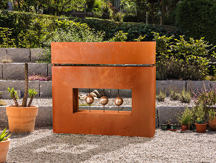 Rostdeko Ball Square - Horizontal aus Edelrost inkl. Edelstahlkugeln - Blumentrog