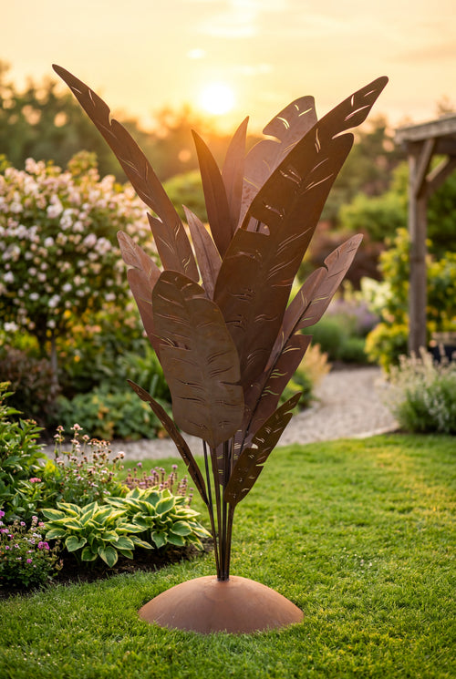 Bananenbaum aus Edelrost – Gartenobjekt aus Metall, 180 cm Rostskulptur