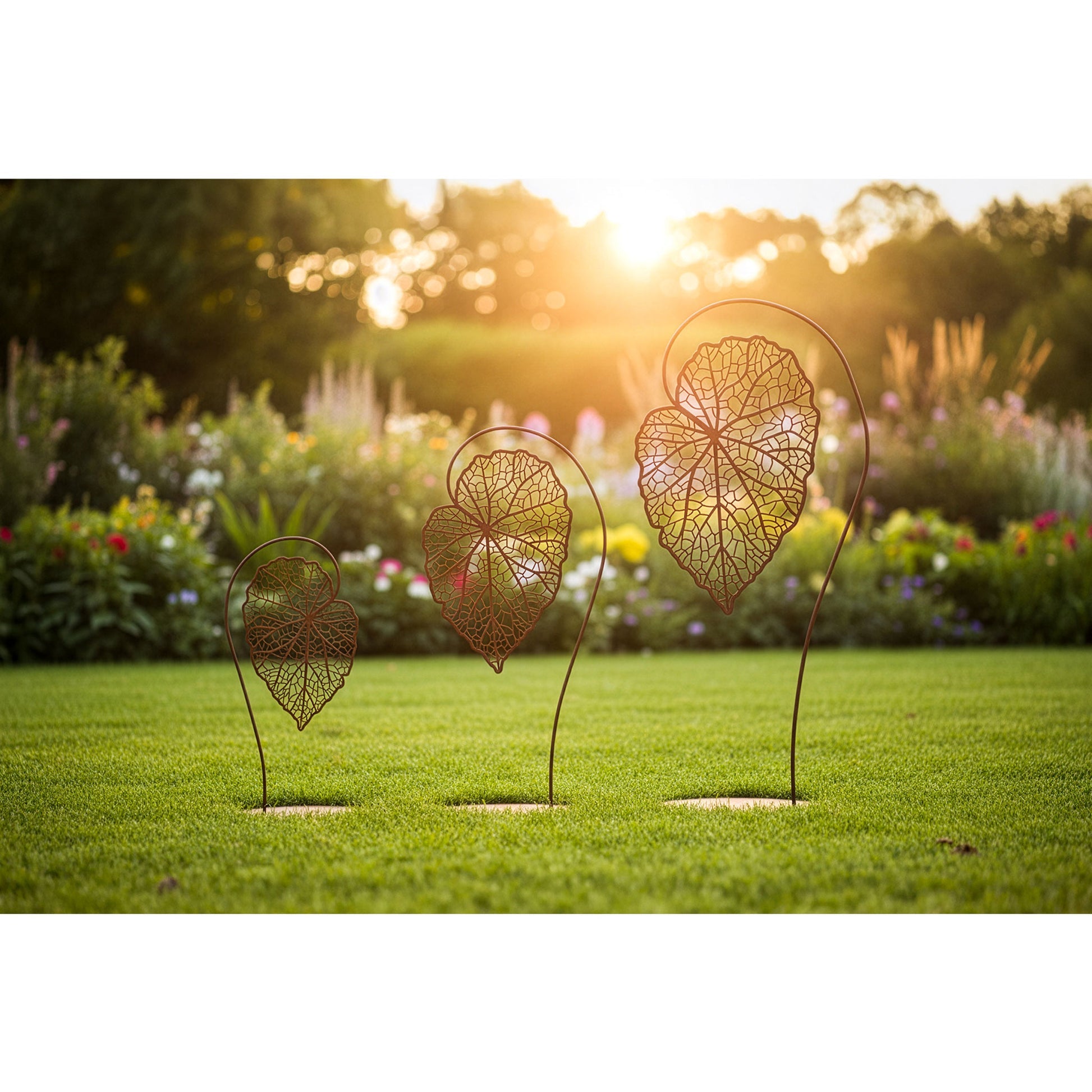 Blätterhauch Gartenobjekt aus Edelrost im filigranen Blattdesign (3er-Set)