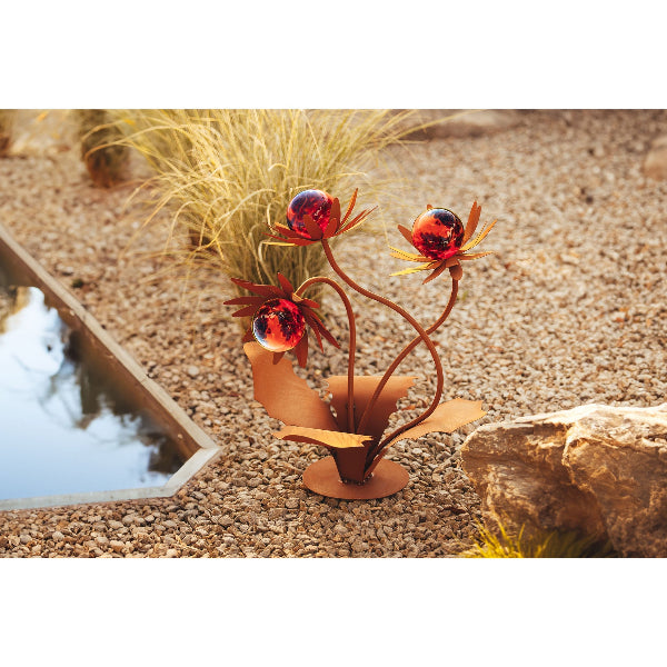 Glasblume Distel Edelrost – Gartendeko aus Metall mit Glaskugeln Höhe 70 cm