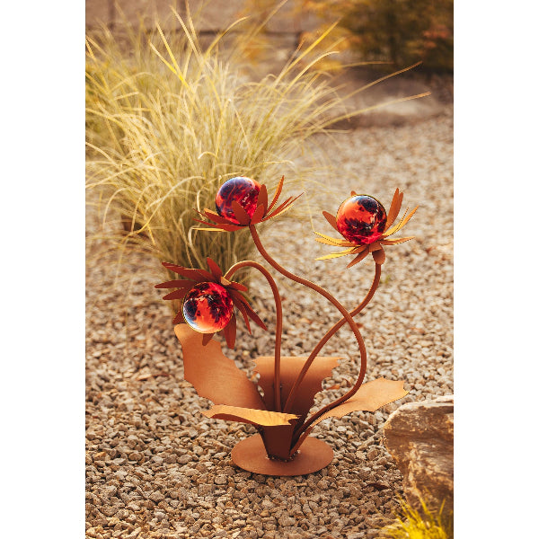 Glasblume Distel Edelrost – Gartendeko aus Metall mit Glaskugeln Höhe 70 cm