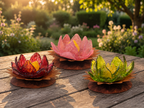Glasblume Dahlie Glasdahlien 3er-Set aus Glas auf Edelrost Weinrot, Rosa & Grün