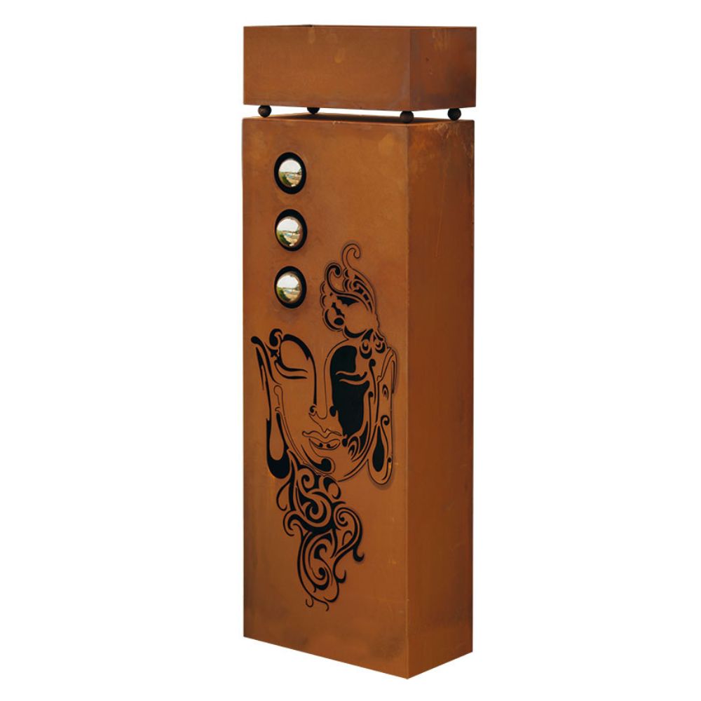 Säule mit Buddha Motiv aus Edelrost Gartensäule Pflanzensäule Rostsäule Dekosäule