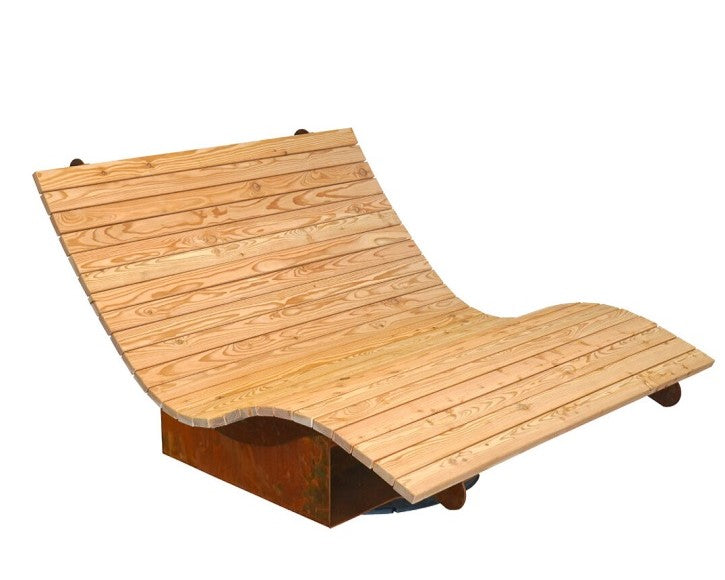 Doppelliege Venlo mit Standfuß – Gartenliege aus Edelrost & Lärchenholz, drehbar